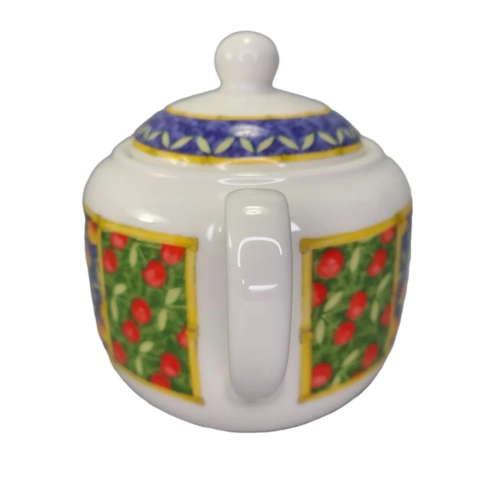 Vista Alegre Horta Sugar Bowl Trinket With‎ Lid Floral Blue Yellow Band Portugal